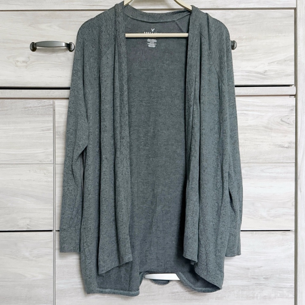 American Eagle Soft & Sexy Plush Open Front Cardigan Sage Green Size Small